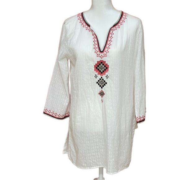 Sigrid Olsen Signature Embroidered Boho Long Sleeve V Neck Tunic Size Large - Picture 1 of 8